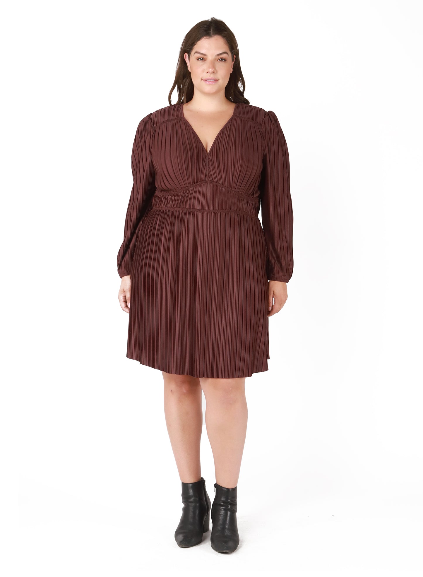 Dark Grape All-Over Pleated Dress
