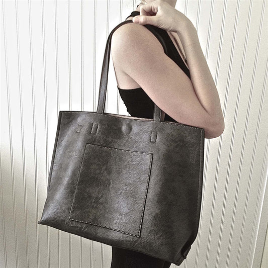 Fryeja Reversable Vegan Tote in Black/Bone