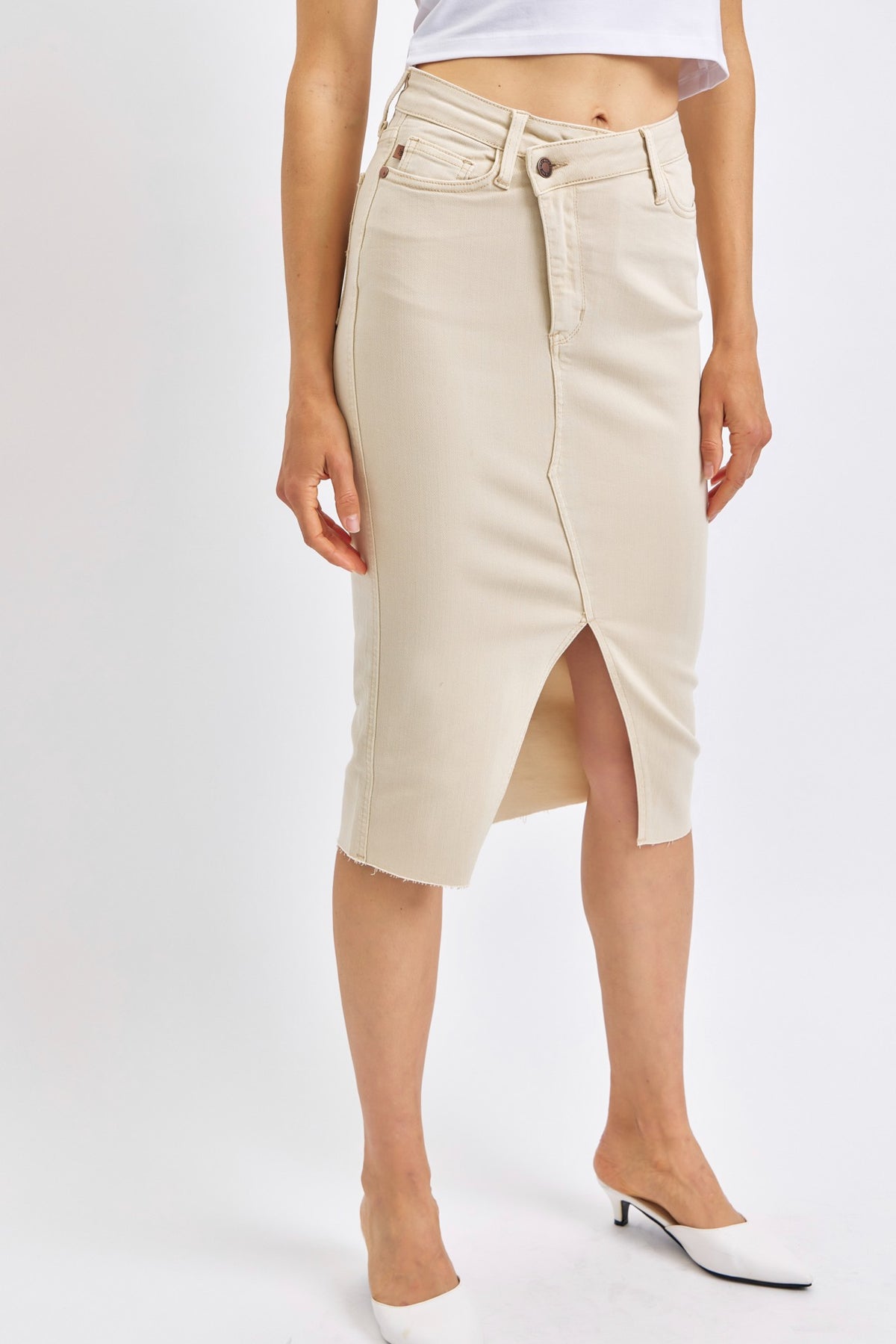 Long Denim Skirt in Bone
