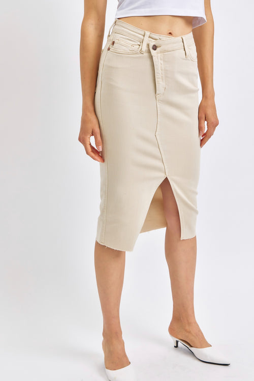 Long Denim Skirt in Bone