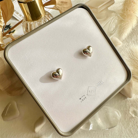 Puff Love Heart Studs in Sterling Silver