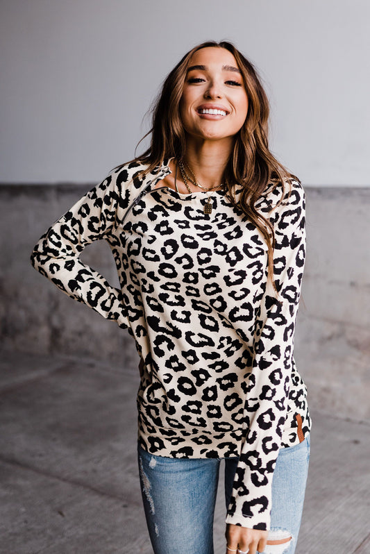 Ampersand & Avenue SideZip Pull-Over in Leopard Cream