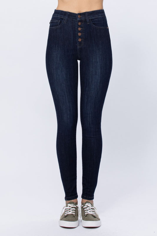 High Wasted Button Fly Skinny Jeans